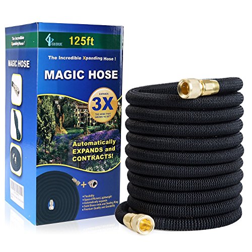 GLOUE 125FT Garden Hose,Solid Brass Connector,2017 Update Strongest Hose,Sealing Rings,Durable Latex Core and Strength Fabric Polyester for Cars (125FT)