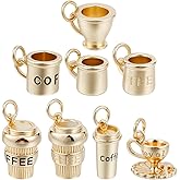 Beebeecraft 8Pcs 8 Styles Mini Coffee Cup Charms 18K Gold Plated Brass Dangle Drink Mug Tea Cup Pendant Charms Carved Word with Jump Ring and Box for Jewelry Making Necklaces Bracelets DIY Crafts