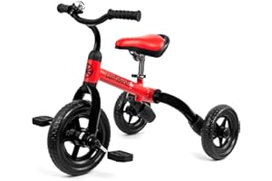 Ancaixin 3 in 1 Toddler Tricycles for 2-5 Years Old Boys and Girls with Detachable Pedal and Bell | Foldable Baby Balance Bike Riding Toys for Kids | Infant Birthday New Year Red