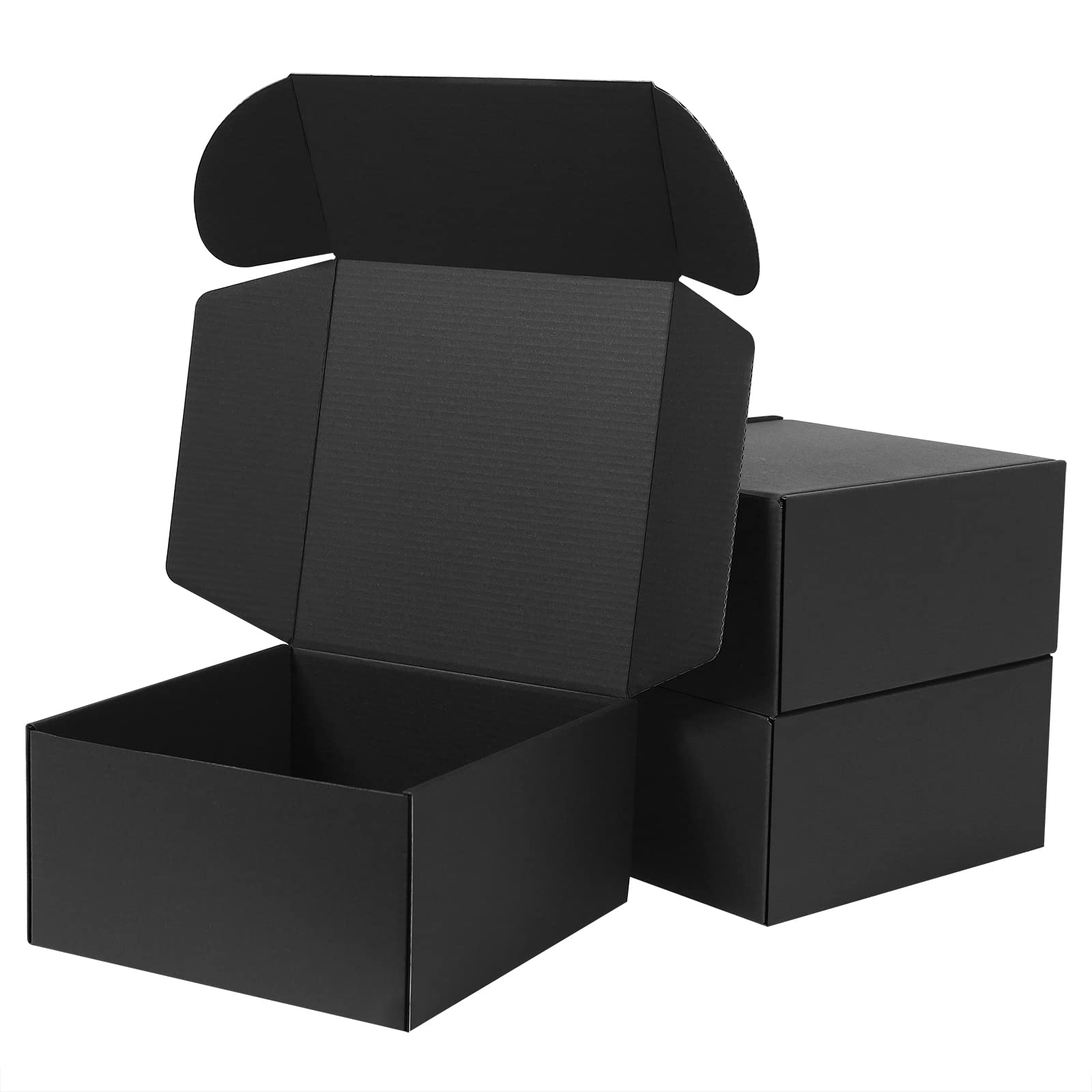 GUOKOFF Gift Boxes (10 Pack), 20.3 x 20.3 x 10.2cm Cardboard Shipping Boxes with Lid, Black Fold Gift Boxes for Christmas, Parties, Birthday