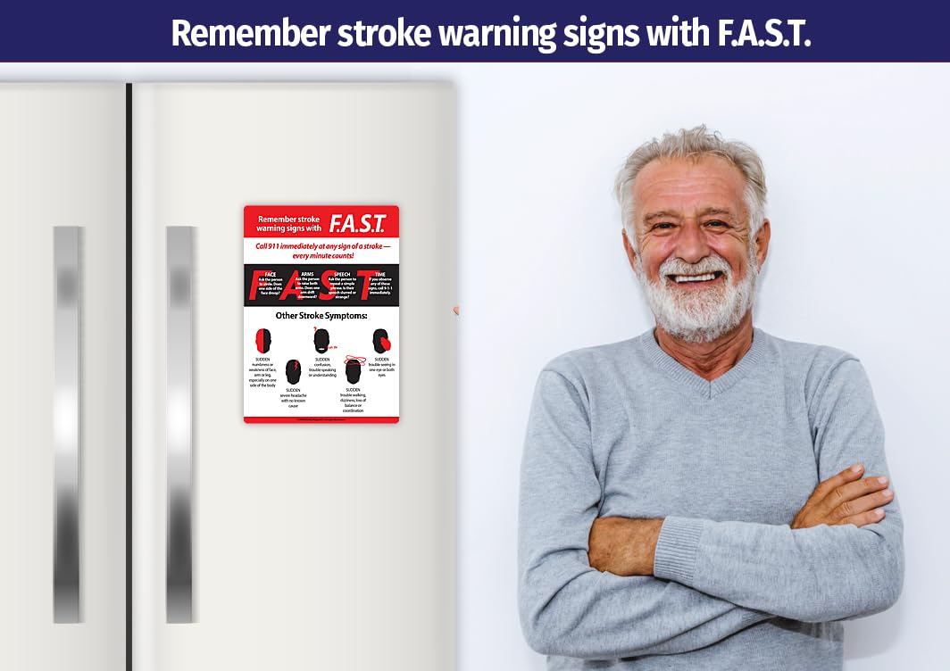 Safety Magnets FAST Stroke Warning Signs & Symptoms Fridge Magnet — Emergency Info for Seniors — 5
