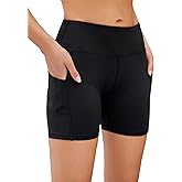 AHLW Workout Biker Shorts for Women with Pockets - High Waisted Stretchy Buttery Soft Athletic Running Yoga Shorts 5 inches