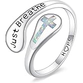 HUKKUN Breathe Ring Sterling Silver Just Breathe Lotus/Dandelion Rings for Women Hope Inspirational Rings Personality Encouragement Jewelry Gift for Women