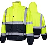 OMOTIYA Hi-Vis Safety Hoodie Jacket for Men with Navy Blue Bottom in Cold Weather