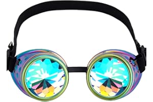 OMGREAT Kaleidoscope Goggles for Raves Trippy Psychedelic Steampunk Glasses with Rainbow Prism Diffraction Crystal Lenses