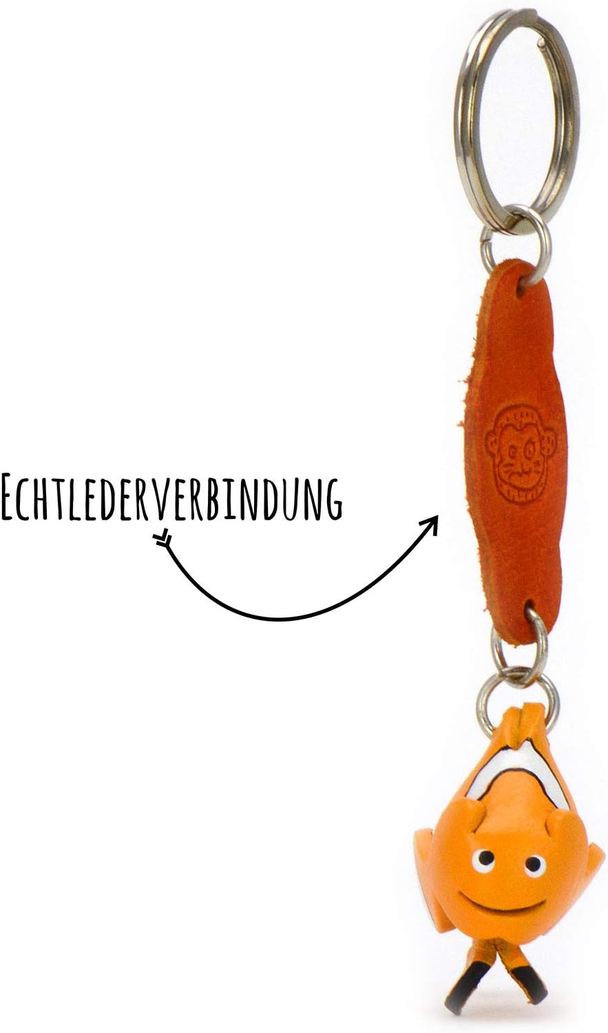 MONKIMAU Leather Keyring Clown Fish, Orange - Image 4