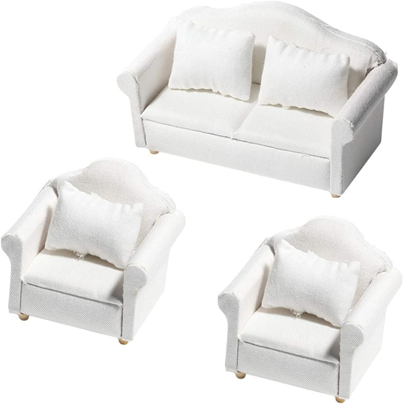 G0lden&Mang0 Dollhouse Sofa Set,1/12 White Fabric Sofa Miniature Furniture Toy Living Room Dollhouse Decor Accessories for Kids Gift