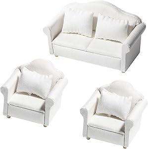 G0lden&Mang0 Dollhouse Sofa Set,1/12 White Fabric Sofa Miniature Furniture Toy Living Room Dollhouse Decor Accessories for Kids Gift