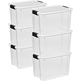 Sterilite 6-Pack Ultra Latching Box, Storage Bins with Lids, Clear Plastic, 30 Quart - Heavy-Duty Organizing Containers for Closet, Bathroom, and Office