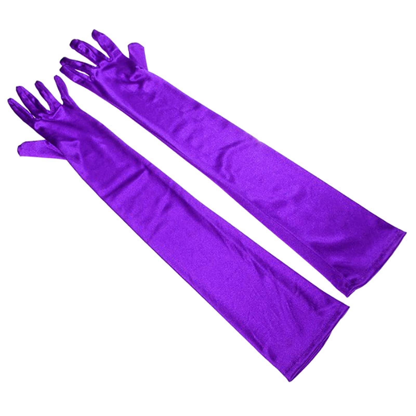 Lansonee 52CM Long Evening Satin Gloves,Evening Opera Satin Elbow Gloves 1920s Style Prom Fancy Dress for Wedding Prom Opera(Purple)