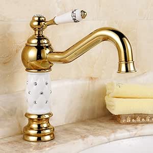 RTTGOR Grifo Diamante de lujo Grifos de latón chapado en oro Mezclador