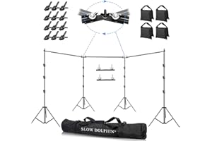 SLOW DOLPHIN Photo Video Studio 30ft (Wide) x 10ft (Tall), Degree Crossbar Rotatable, Angle Adjustable Triple Crossbar Extender Mount, Photography Background Support System, Sand Bags,Clamps