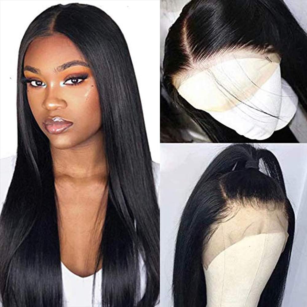 Ucrown Hair 13x4 Lace Front Short Bob Wigs Brazilian Straight Human Hair Wigs For Black Women 130% Density Pre Plucked with Baby Hair Natural Black (22)