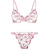 Lilosy Sexy Floral Embroidered Mesh Sheer Underwire Lingerie Set