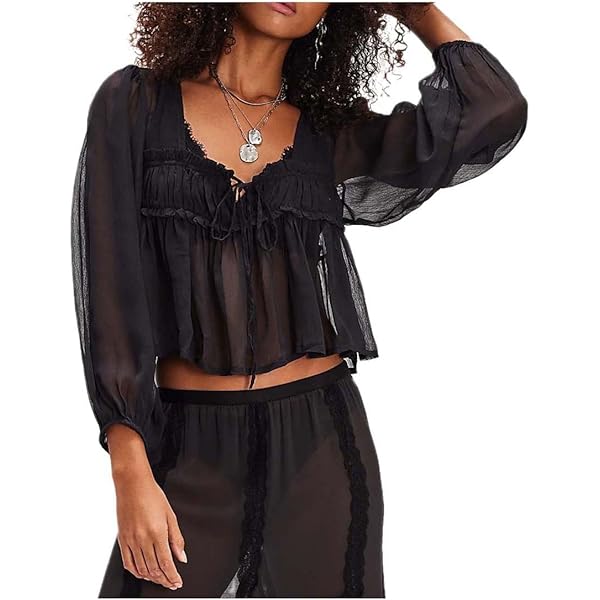 Amazon Blusas De Algodon Con Encaje Blusas De Gasa Transparentes - Main Image