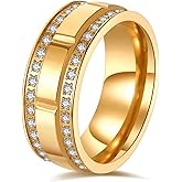 ringcolor Yellow Gold Plated AAA CZ Titanium Steel Mens Ring Men Wedding Band Man Ring