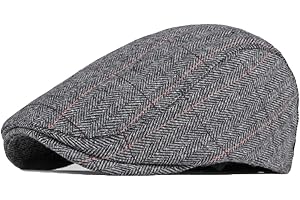 QIABAO Adjustable Newsboy Caps for Men Wool Blend Tweed Ivy Gatsby Flat Cap Cabbie Beret Hat