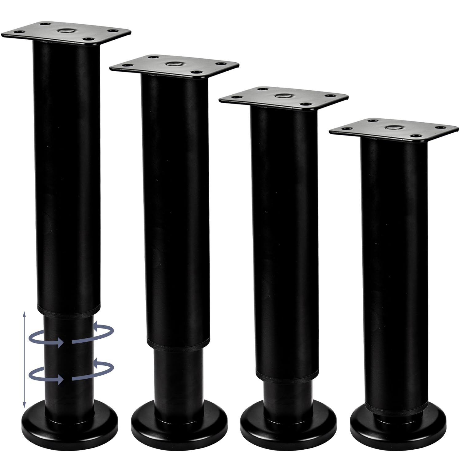 16-30.4 Inch / 40-76cm Adjustable Furniture Legs, 4 Pcs Black Metal Bed Frame Center Slat Support Feet Couch Support Leg Heavy Duty DIY Replacement Legs for Cabinet Table Sofa Couch Desk