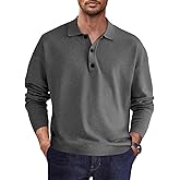 Mens Casual Knit Polo Shirt Classic Long Sleeve Thermal Basic Button Down Golf Shirts