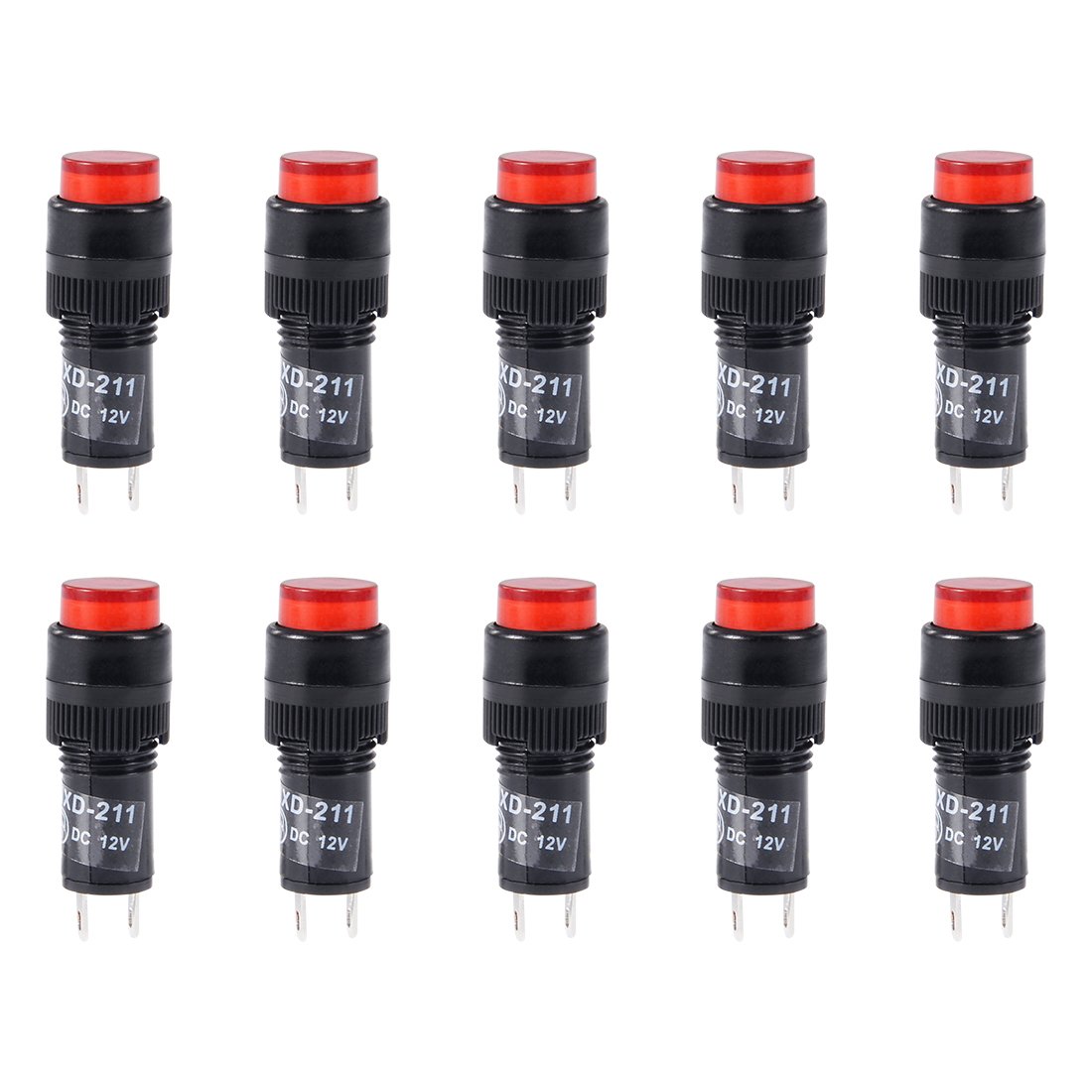 sourcing map Indicator Lights DC 12V, NXD-211 Red Neon Bulb, Flush Panel Mount 2/5" 10mm, 10Pcs