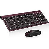 cimetech EasyTyping KF10 Wireless Keyboard and Mouse Combo, [Silent Scissor Switch Keys][Labor-Saving Keys] Ultra Slim Wireless Computer Keyboard and Mouse, Easy Setup for PC/Laptop/Windows - Wine Red