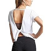 Mippo Womens Open Back Workout Tops Loose Short Sleeve Athletic Gym T Shirts
