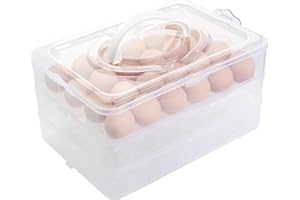 JOIKIT 3-Layer Clear Egg Holder, 72 Eggs Deviled Egg Tray with Lid, Stackable Deviled Egg Carrier, Portable Egg Container with White Handle for Fridge Freezer Storage