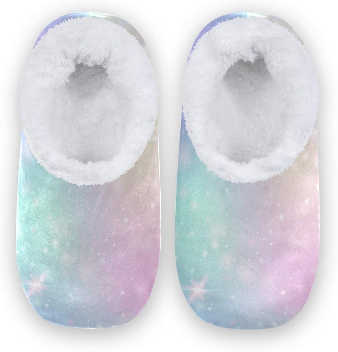 JUAMA Rainbow Mesh House Slippers AntiSkid Coral Fleece