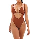 Viottiset Women's Halter 2 Piece Swimsuit Brazilian High Cut Bikini Set Sexy Push Up