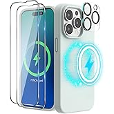SURPHY (4 in 1 Designed for iPhone 14 Pro Case (6.1 inch, 2022), with 2 Pack Screen Protector + Camera Cover, Liquid Silicone Phone Case (Soft Mint)