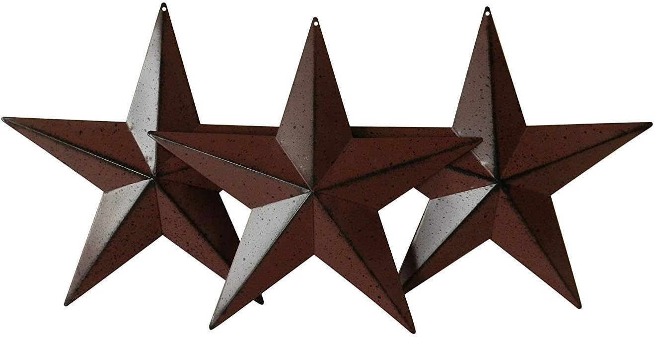 ACCENTHOMECute Country Rustic Antique Vintage Gifts Metal Barn Star Wall Door Decor Small 4" Set of 3