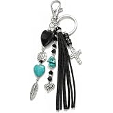 Jruher Western Keychain for Women, Turquoise Cross-Shaped Leather Western Bag Charm Purse Accessory for Women