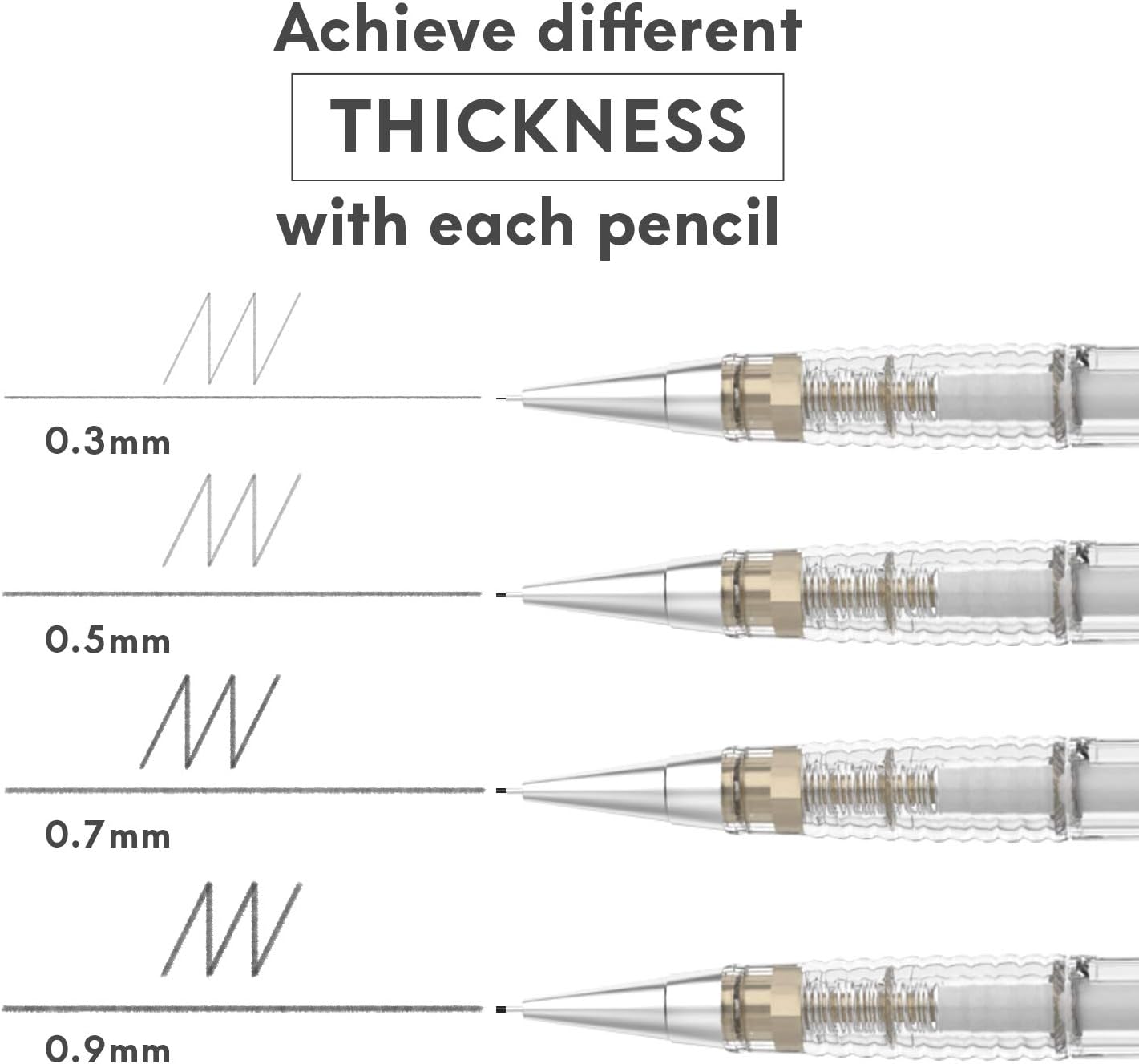 MozArt Supplies Mechanical Pencil Set - 4 Sizes: 0.3, 0.5, 0.7 & 0.9 mm, 30 HB Lead refills each & 4 Eraser Refills - Drafting, Sketching, Illustrations, Architecture (plastic 2) : Office Products