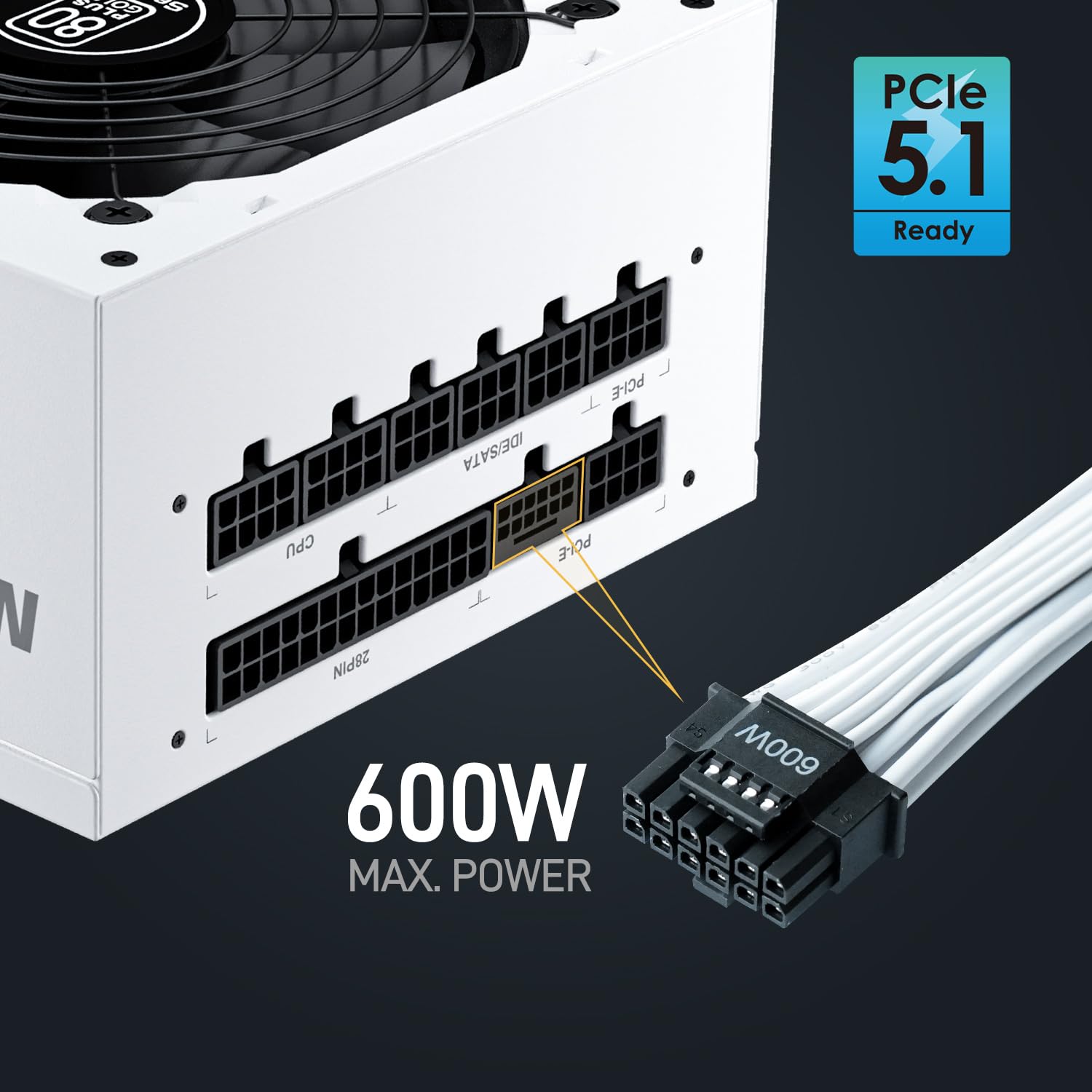 Segotep GM850 White Power Supply 850W, PCIe 5.1 & ATX 3.1 Full Modular 80 Plus Gold PSU for NVIDIA RTX 40/50 Series and AMD Graphics Cards, Japanese 105°C Capacitor