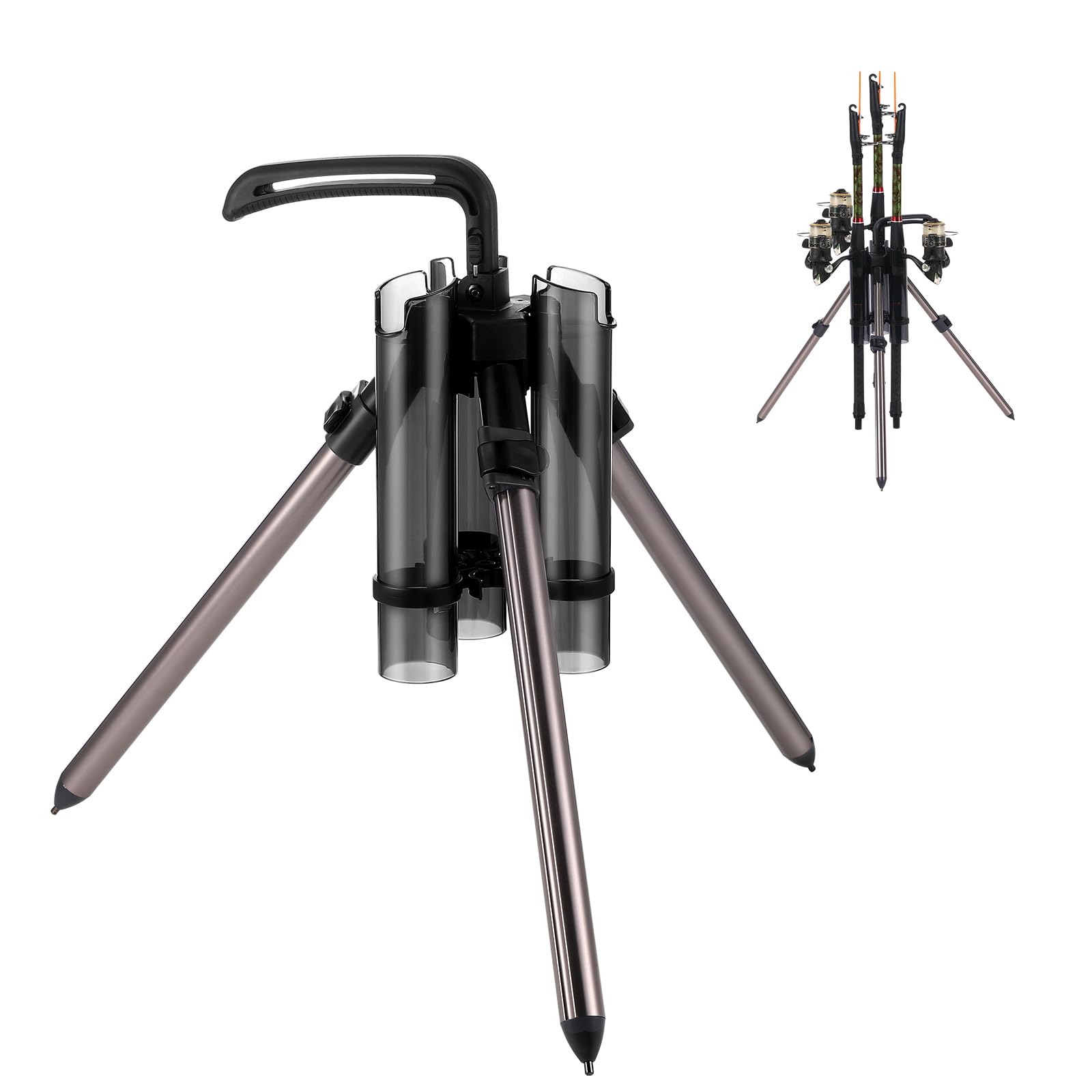 Photo 1 of Gisafai Fishing Rod Carrier Surf Fishing Holder Foldable Pole Holder Stand 3 Rod Portable Vertical Beach Pole Storage Freestanding Rack for Fisherman Garage Home Outdoor