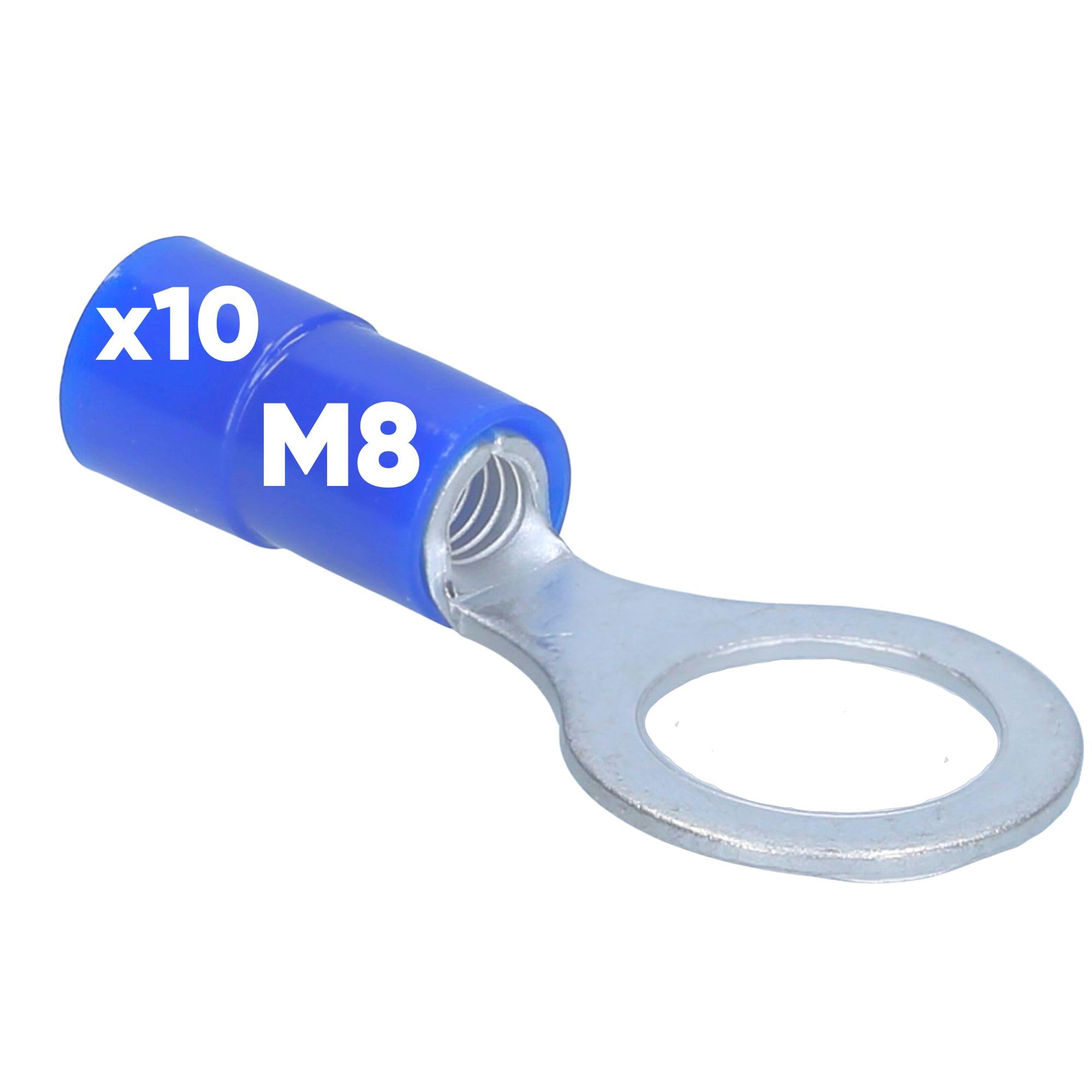 Pack of 10 Kalitec RKSBM8 Ring Cable Lug 1.5 - 2.5 mm² I Partially Insulated M8 Blue I Copper I PVC Collar I for Connecting Cables or Strands I Cable Lug I Cable Connector I Protects Electrical
