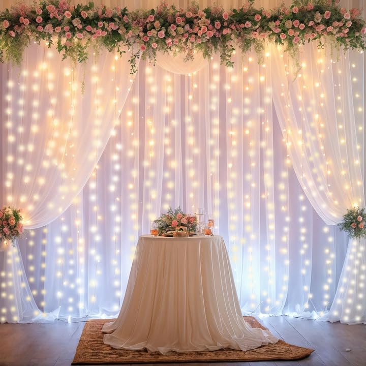 White Tulle Backdrop Curtain Set
