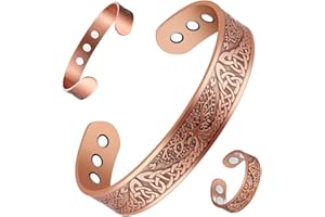 Vicmag Copper Magnetic Bracelet for Men Magnetic Bracelets 9X Ultra Strength Magnets Tree of Life Pattern Adjustable 99.9% Solid Pure Copper Present(Tree & Ring)