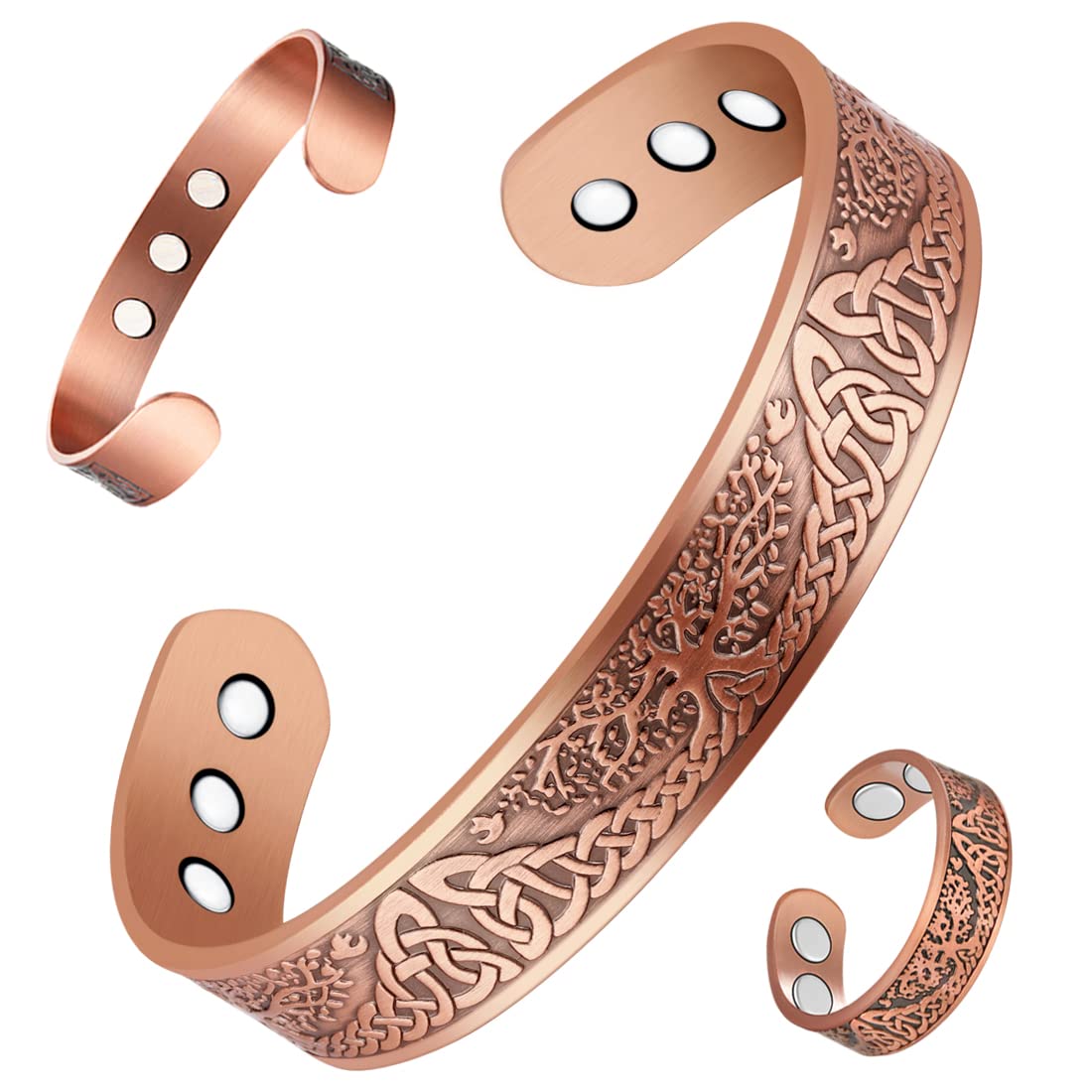 Vicmag Copper Bracelet for Men Ultra Strength Magnetic 99.99% Solid Pure Copper Cuff Bangles Adjustable Size with Gift Box (Life Tree)