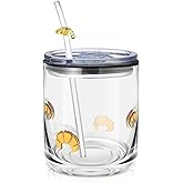 SiliFine Croissant Icon Juice Glasses 14oz Old Fashioned Icon Stemless Wine Drinking Juice Cocktail Coffee Glasses Cups for Women Home Summer Party Supplies Gift