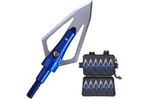 e5e10 Steel Flat Broadheads with 2 Blades 100 Grain Hunting Arrow Tips Screw Thread 0.9" Cut Archery Arrowheads + 1 pcs Black Broadhead Case Plastic Portable Case for Arrowheads (12pcs)
