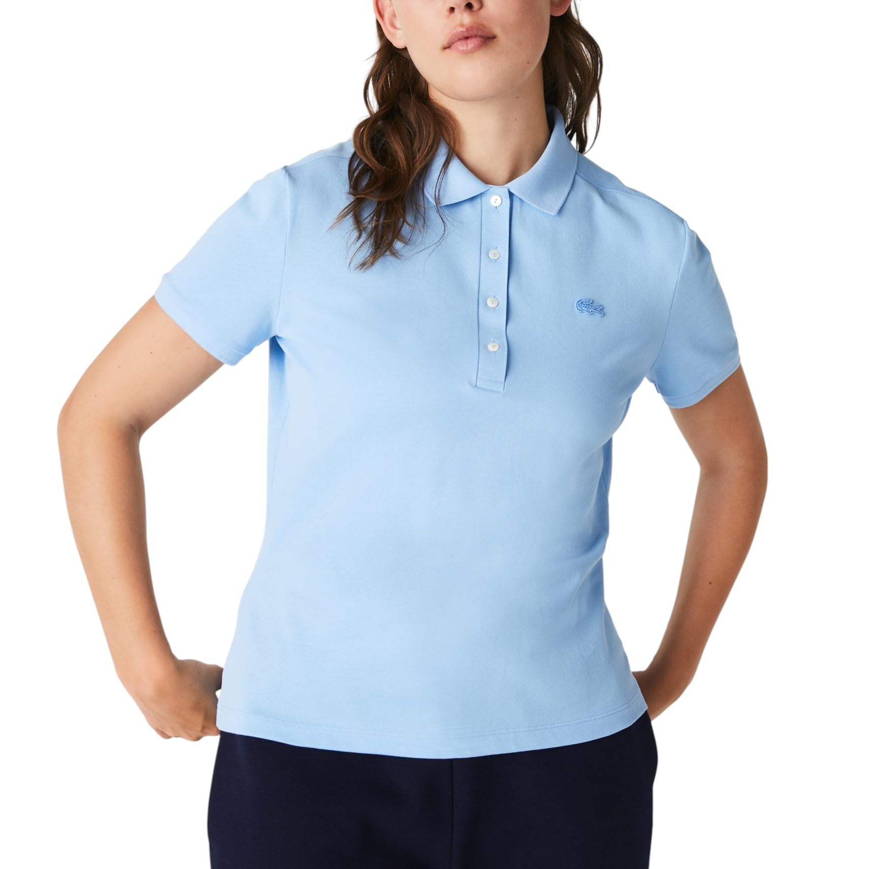 Lacoste Women’s L.12.D Slim Fit Stretch Mini Pique Polo Shirt, Classic Blue, 32