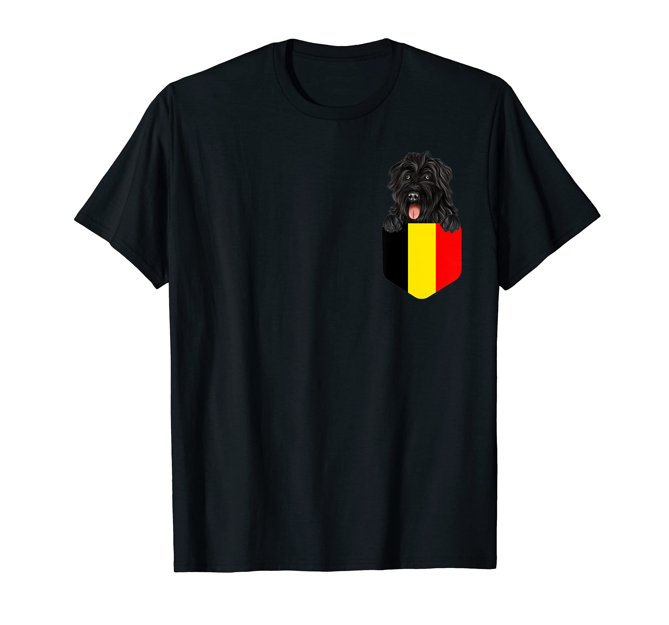 Belgium Flag Bouvier des Flandres Dog In Pocket T-Shirt