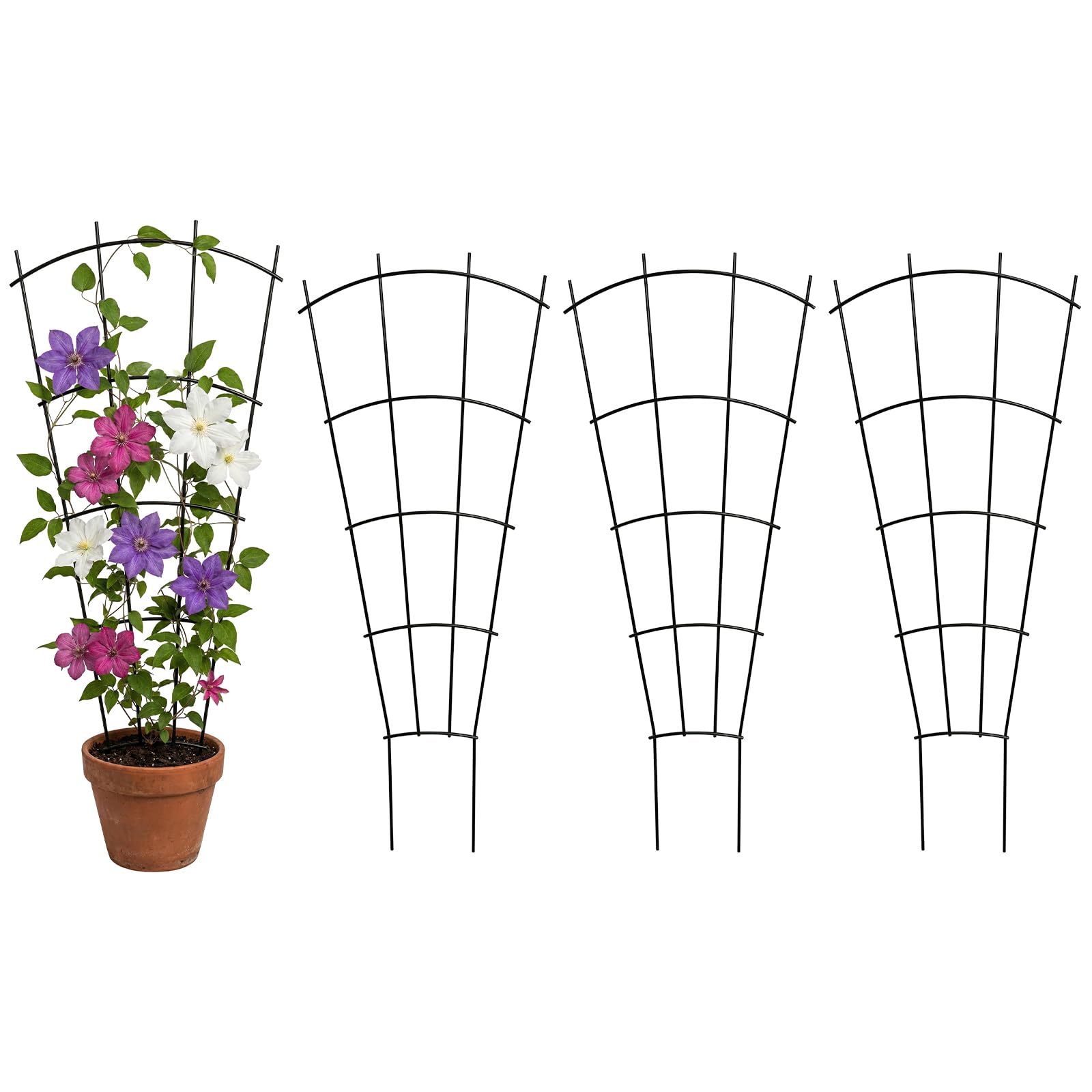 Thealyn 4 Pack 82cm (32") Metal Plant Trellis for Pots & Garden Beds, Rustproof Support for Indoor Outdoor Climbing Plants, Vines, Flowers, Fan Shaped, Black