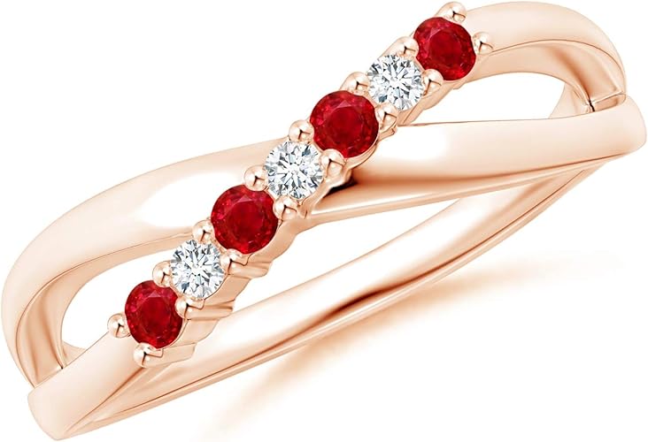 Round Ruby and Diamond Crossover Ring in 14K Rose Gold (2mm Ruby