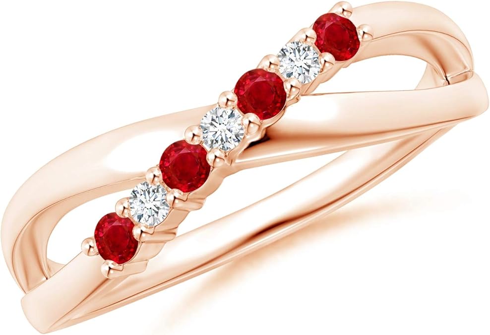 Round Ruby and Diamond Crossover Ring in 14K Rose Gold (2mm Ruby
