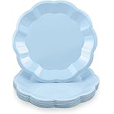 NatNarr 30 Pcs Light Blue Plates 7 Inch Scalloped Paper Plates Baby Blue Dessert Cake Plate Cute Plate Disposable for Wedding, Boy Baby Shower, Birthday, Easter Party