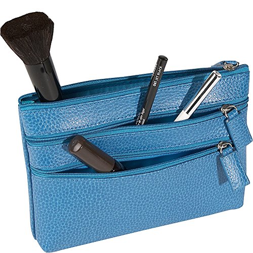 Budd Leather Pebble Grained Leather Triple Zip Cosmetic Case (Black