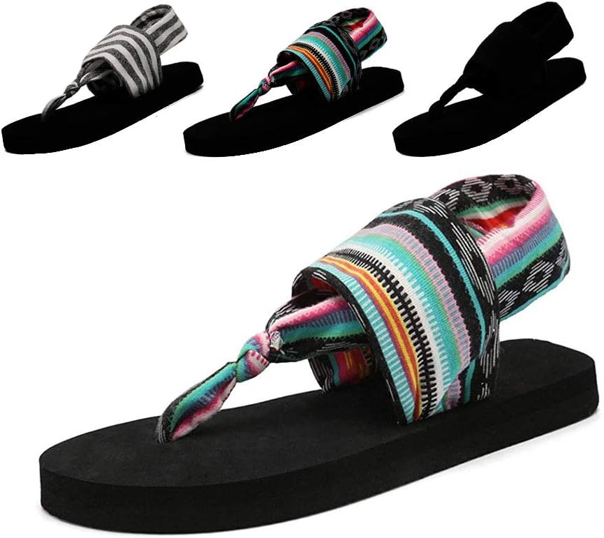 HomyWolf Womens Slingback Yoga Flip Flop Casual Flats Sandals Beach Slipper, Multicoloured, 6-6.5
