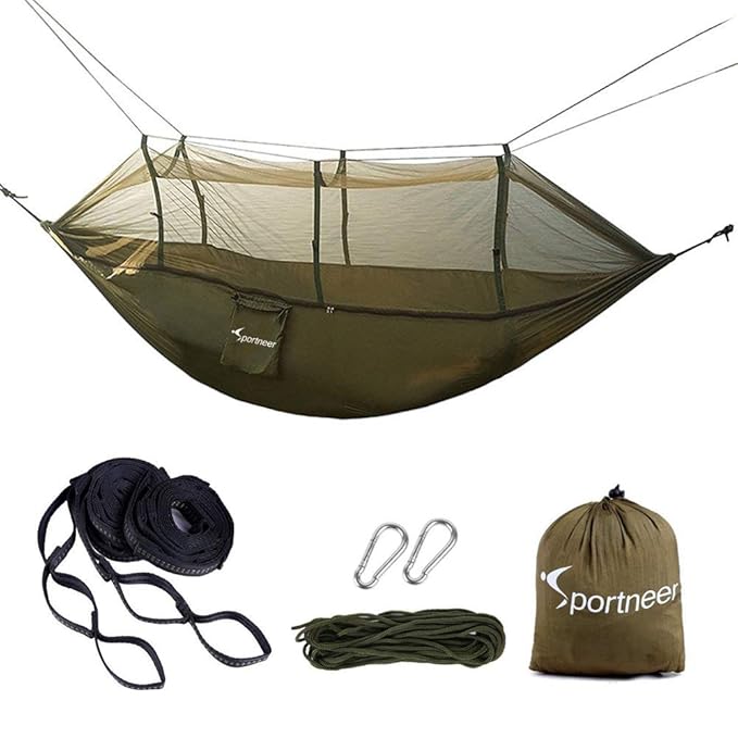 Sportneer Camping Hängematte mit Moskitonetz, Fallschirm Stoff Doppel Hängematte Für Outdoor Reisen Indoor Camping Wandern Ba